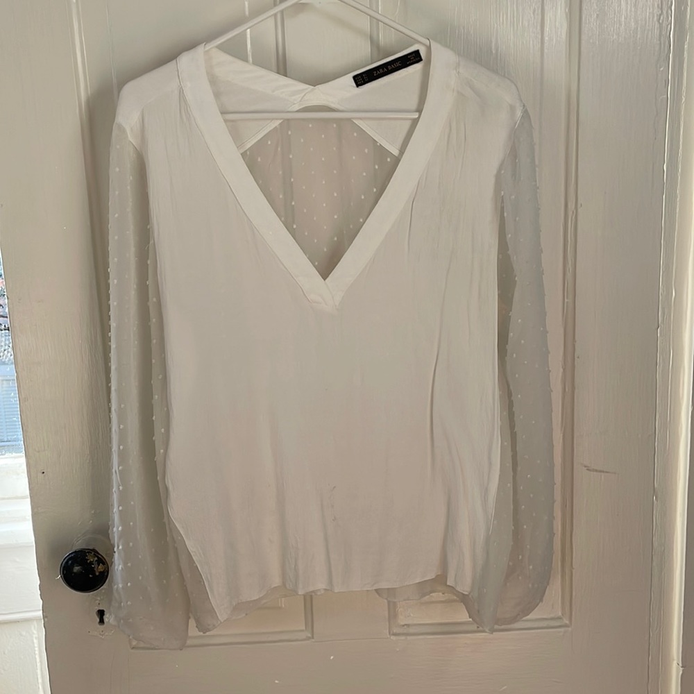 Zara Basics White V-Neck Blouse
